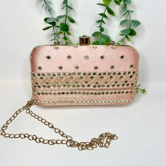 Handbags - Embroidered Party Clutch with Chain Strap